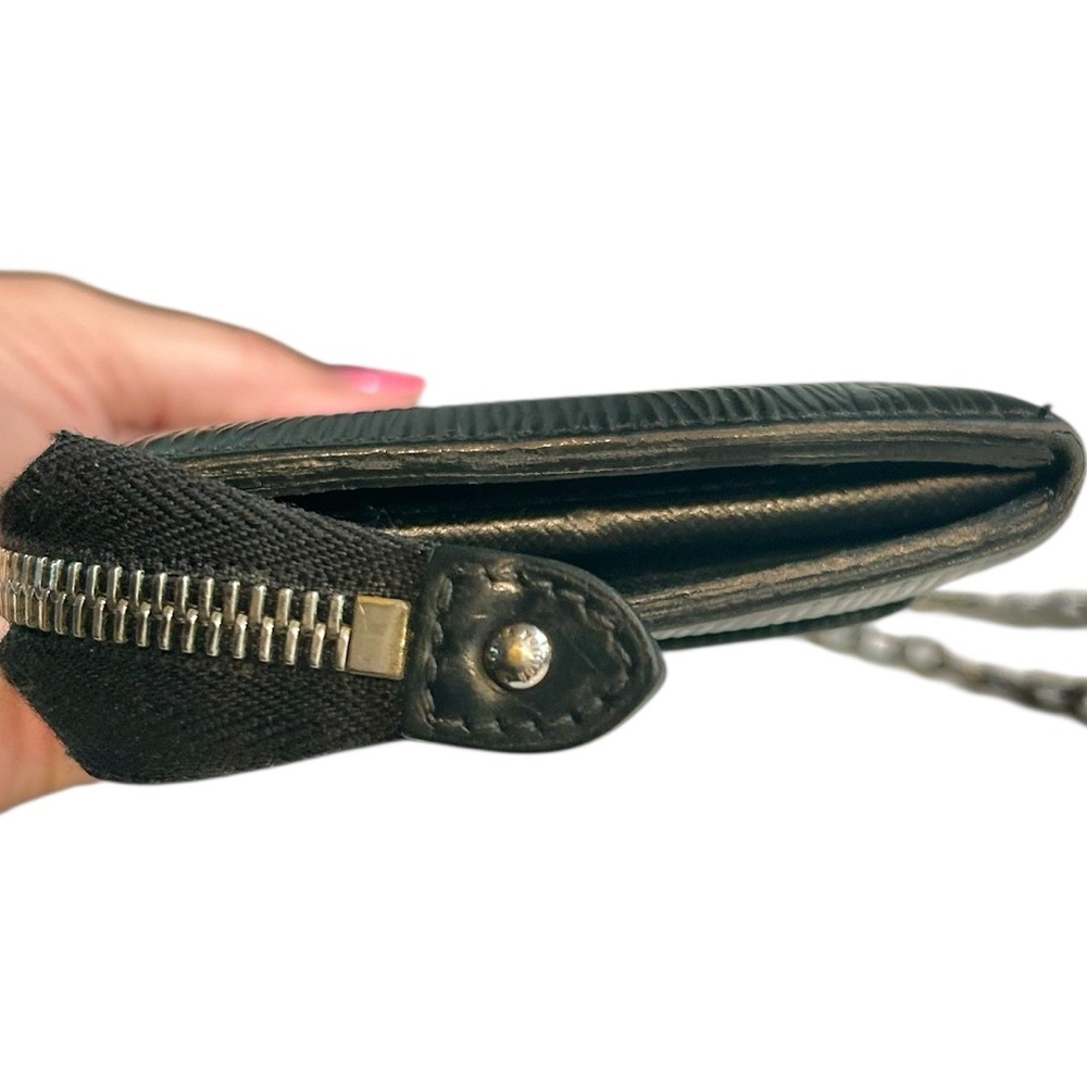 Louis Vuitton Black Epi Buckle front zipper wallet on crossbody chain with COA - Picture 16 of 17